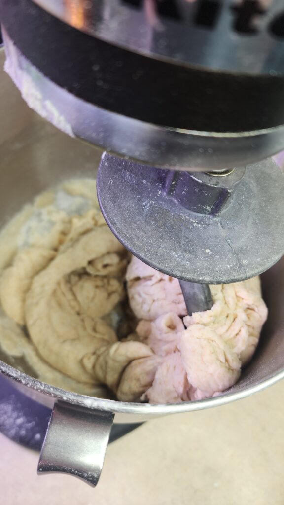 Sourdough Discard tortilla dough in a stand mixer 