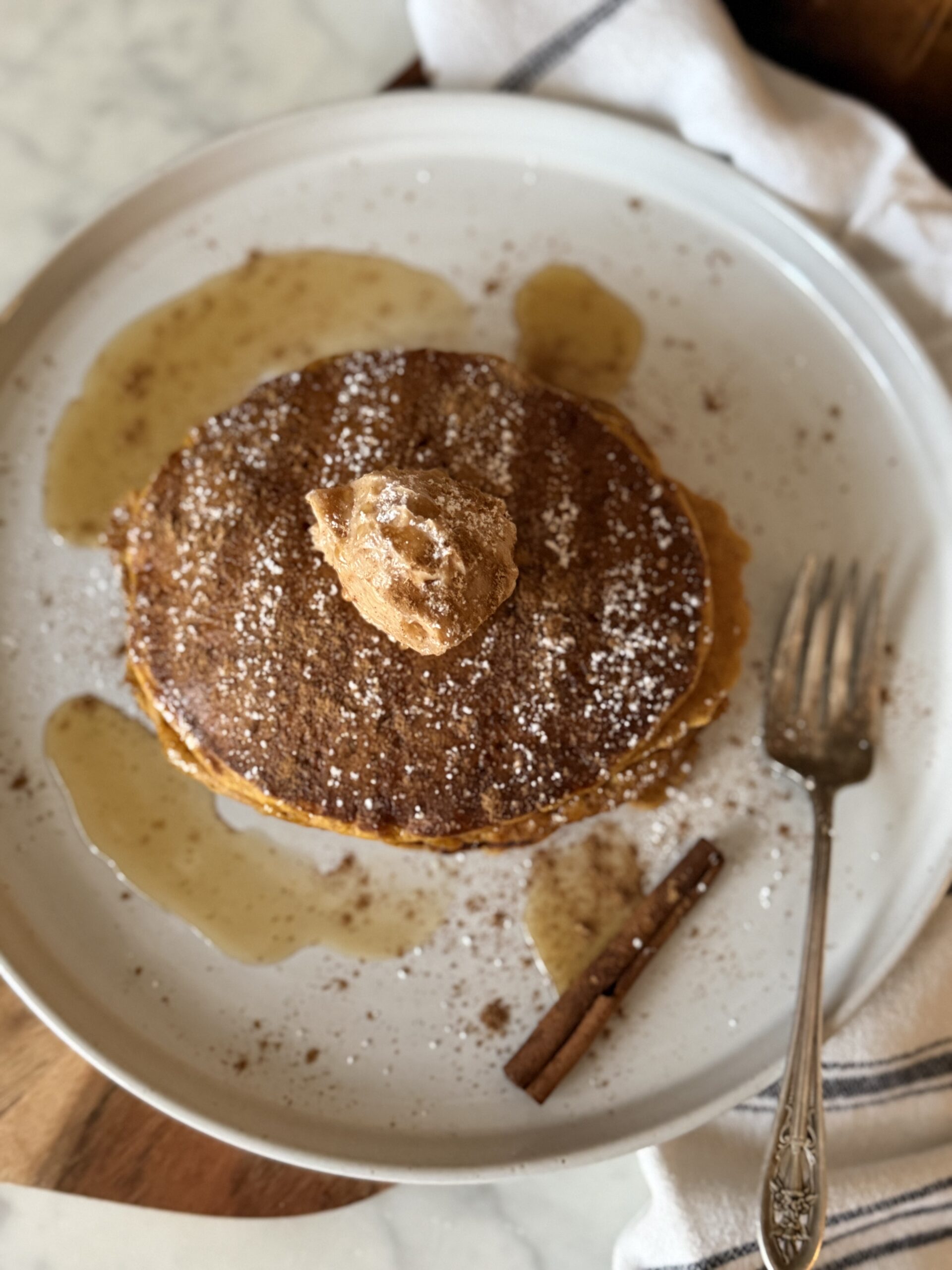 Pumpkin Spice Pancakes with Cinnamon Sugar Honey Butter