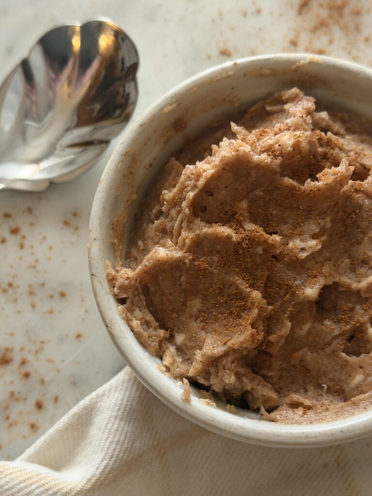 Smooth a creamy cinnamon sugar honey butter topped with cinnamon in a ceramic dish